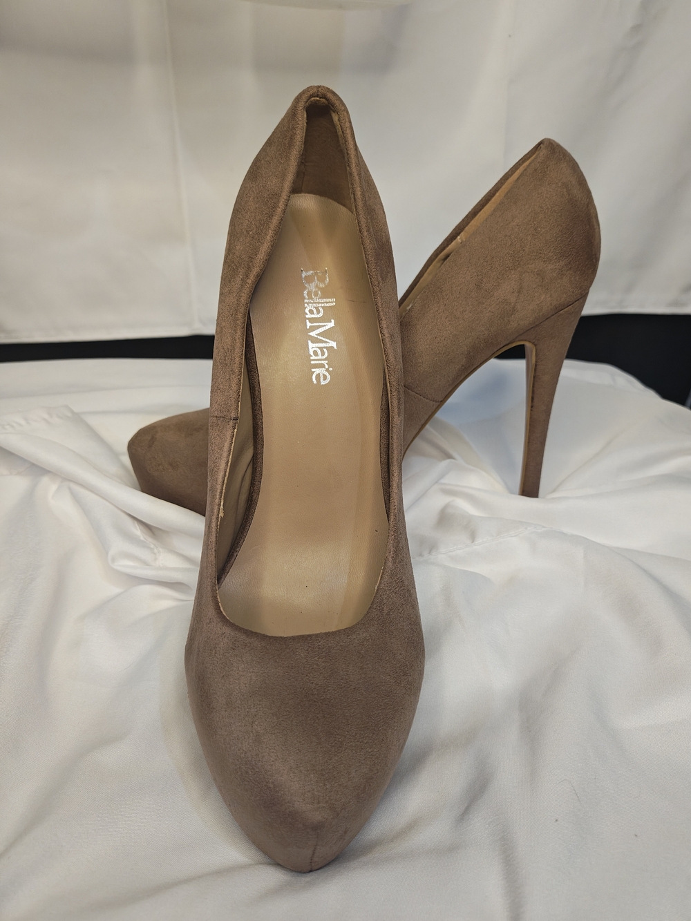 Bella Marie Taupe Suede Pointed-Toe High Heels